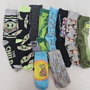 Bundle Of 10 Adult Fun Novelty Socks Grogu (The Child), Astronaut, Dogs And More
